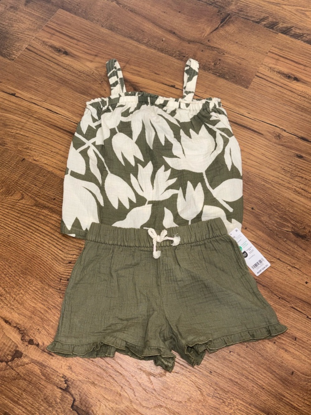 Carter's Olive Green Floral Tank & Olive Shorts Set Size 5T